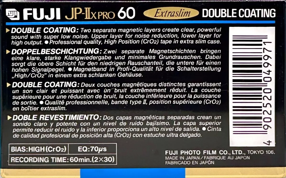 Compact Cassette Fuji JP-IIx Pro 60 Type II Chrome 1993 Europe
