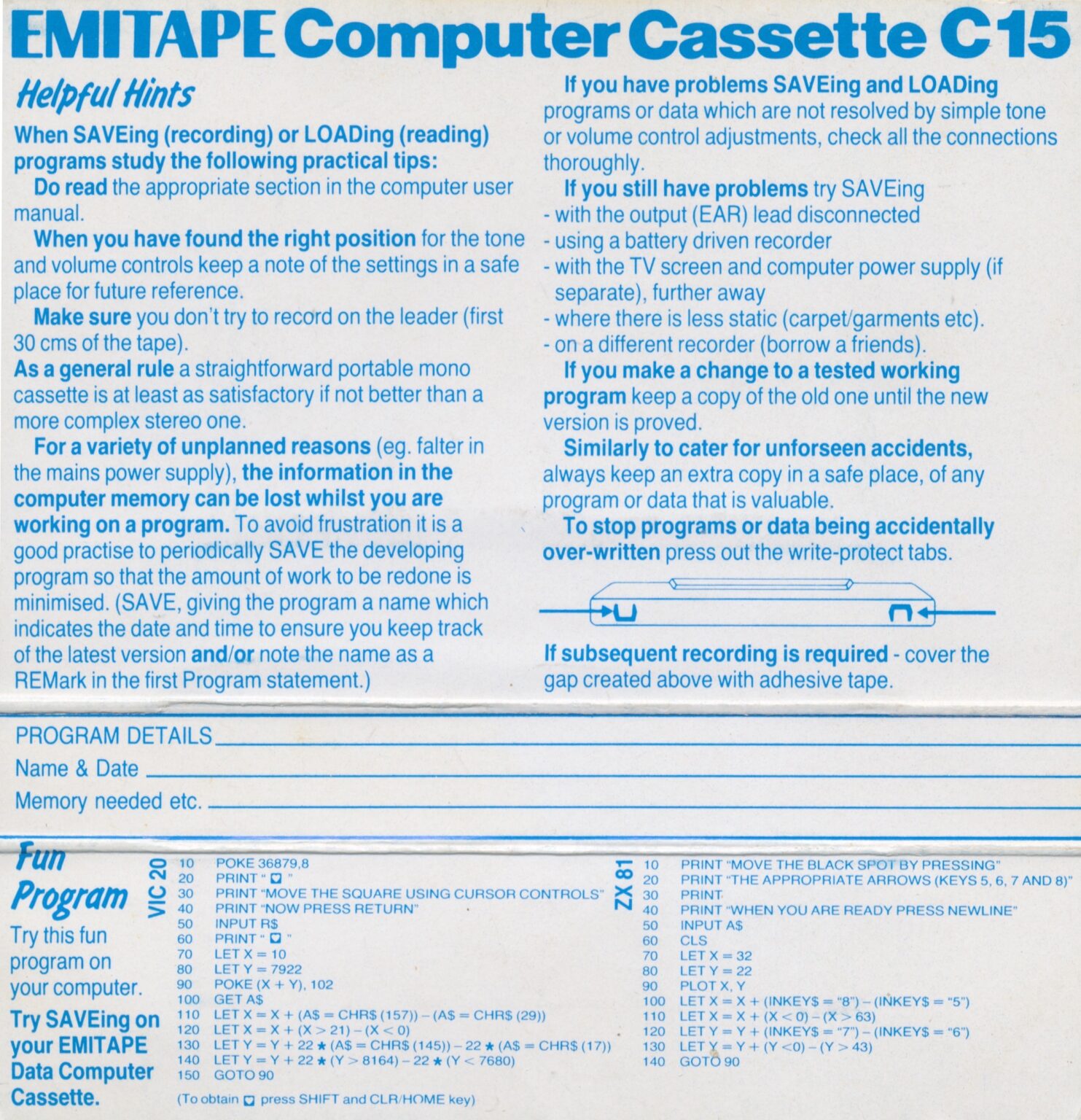 Compact Cassette EMITAPE 15 Computer Cassette 1981 UK