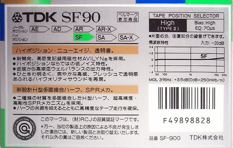 Compact Cassette TDK SF 90 "SF-90G" Type II Chrome 1987 Japan