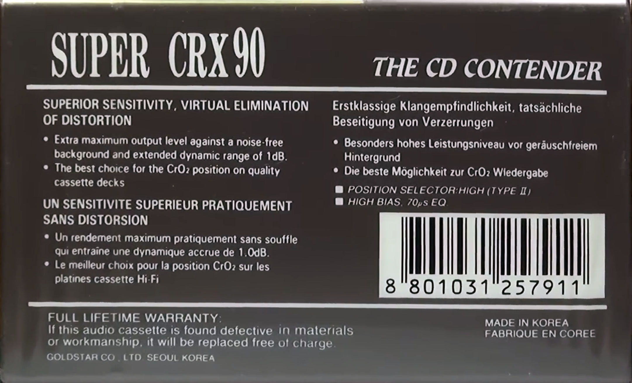 Compact Cassette Goldstar CRX 90 Type II Chrome 1991 North America
