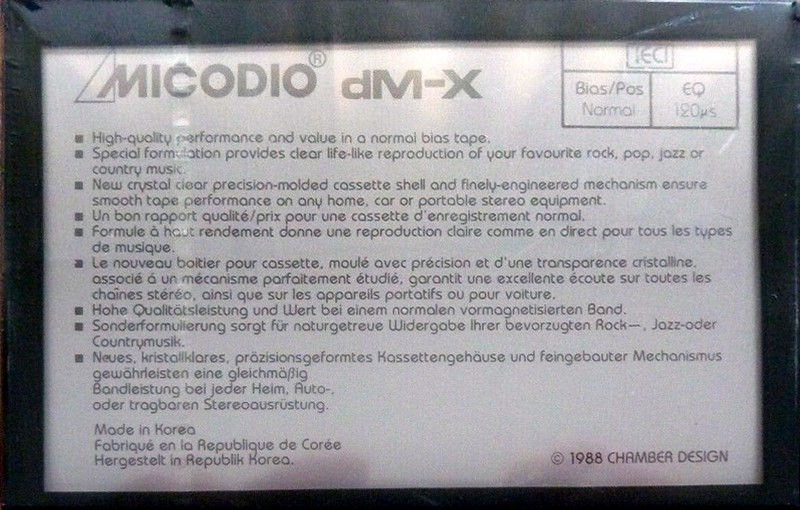 Compact Cassette Micodio dM-X 90 Type I Normal 1988 Europe