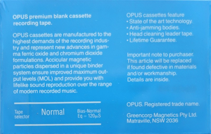 Compact Cassette Opus UD 90 Type I Normal 1981 Australia