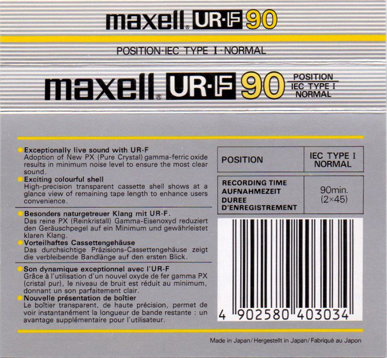 Compact Cassette Maxell UR-F 90 Type I Normal 1985 Europe