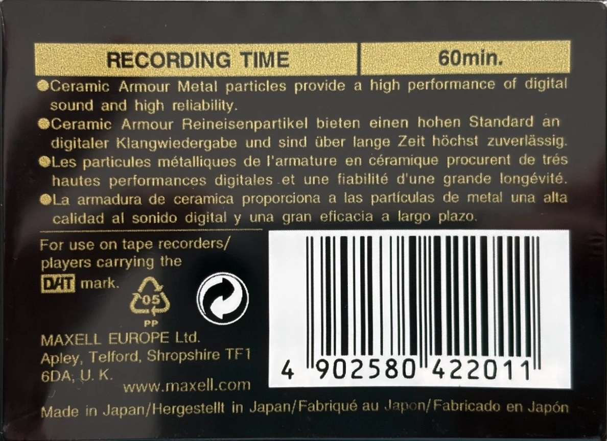 Digital Audio Tape Maxell 60 Type IV Metal 1993 Europe