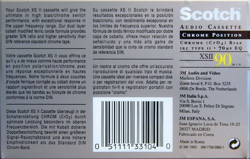 Compact Cassette Scotch XS II 90 Type II Chrome 1993 Worldwide