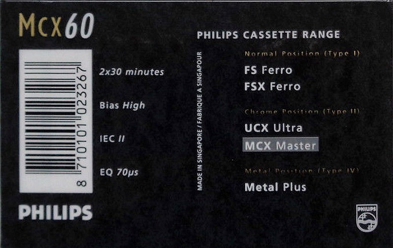 Compact Cassette Philips MCX Master 60 Type II Chrome 1990 Europe