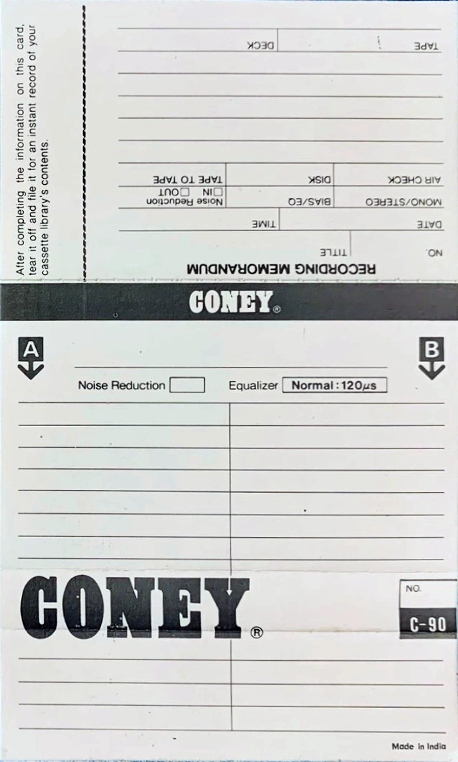 Compact Cassette Coney 90 "SQ" Type I Normal India