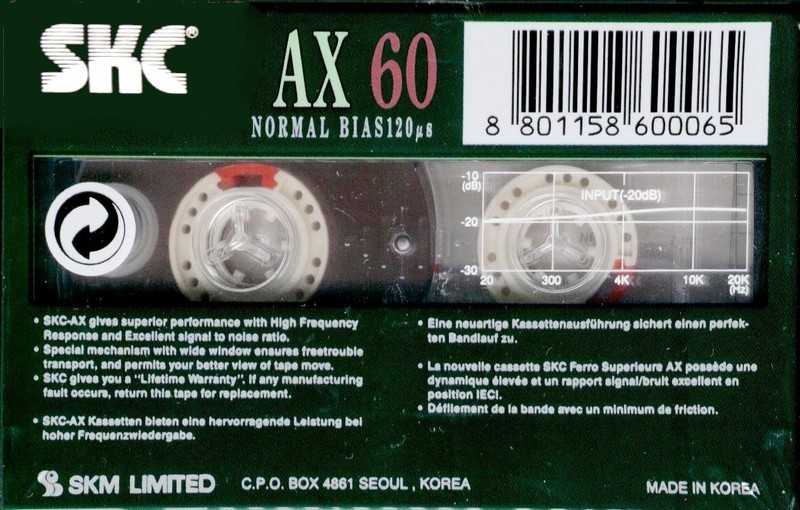Compact Cassette SKC AX 60 Type I Normal 1995 Europe