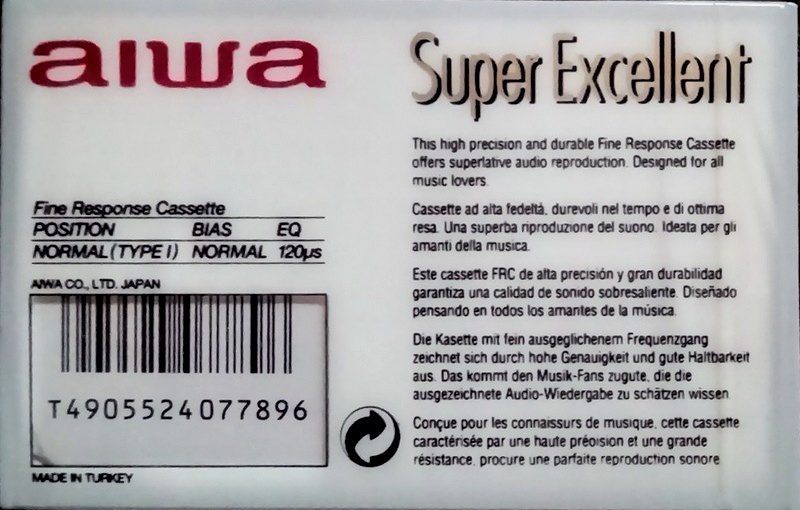 Compact Cassette Aiwa FRC 90 "SE Super Excellent" Type I Normal 1988 Europe