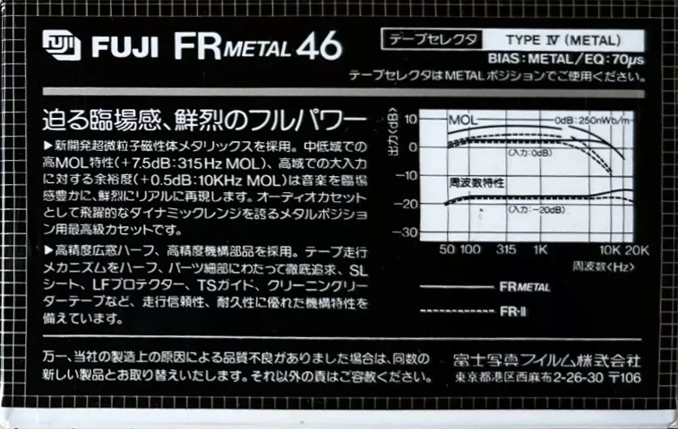 Compact Cassette Fuji FR Metal 46 Type IV Metal 1982 Japan