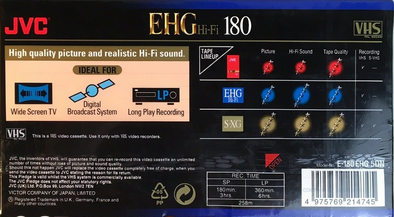 VHS, Video Home System JVC EHG 180 "E-180 EHG 5DN" Type I Normal 2002 Europe