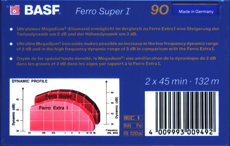 Compact Cassette BASF Ferro Super I 90 Type I Normal 1988 Europe