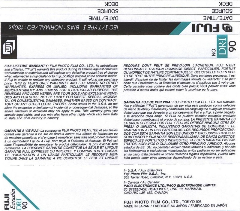 Compact Cassette Fuji DR-I 90 Type I Normal 1990 North America
