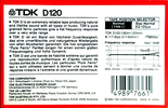 Compact Cassette TDK D 120 Type I Normal 1985 Australia, Europe