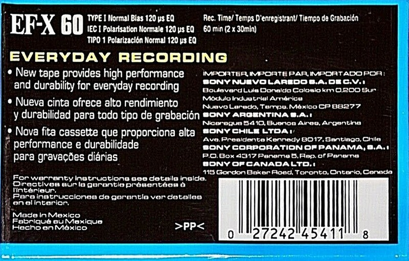 Compact Cassette Sony EF-X 60 Type I Normal 2002 Latin America, North America