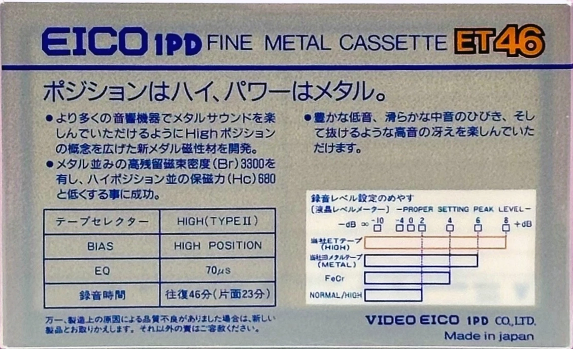 Compact Cassette Eico 1PD ET 46 Type II Chrome 1984 Japan