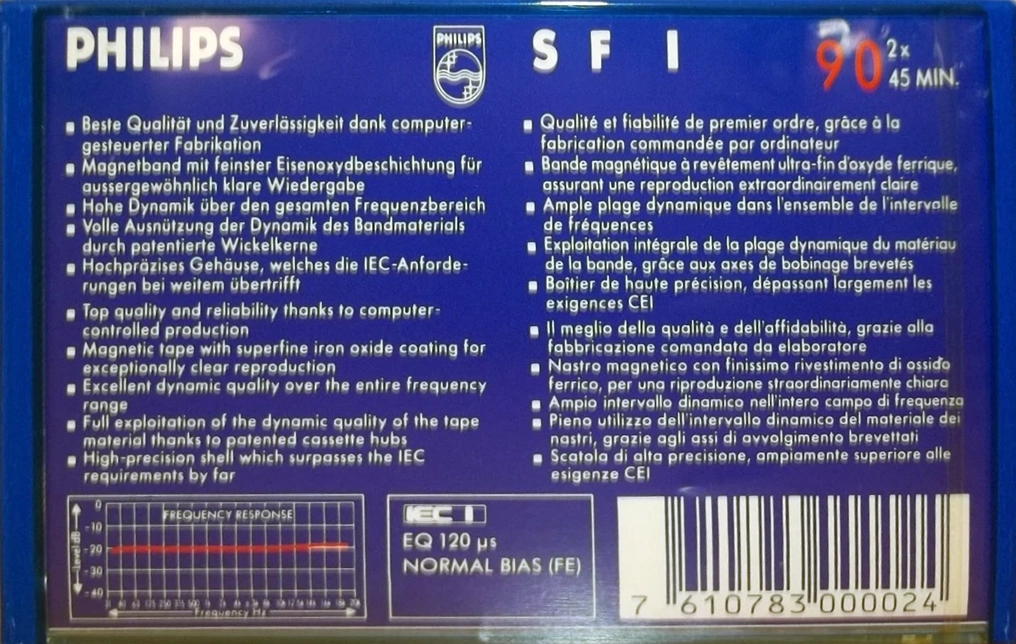 Compact Cassette Philips SF 90 "Superferro" Type I Normal 1986 Europe