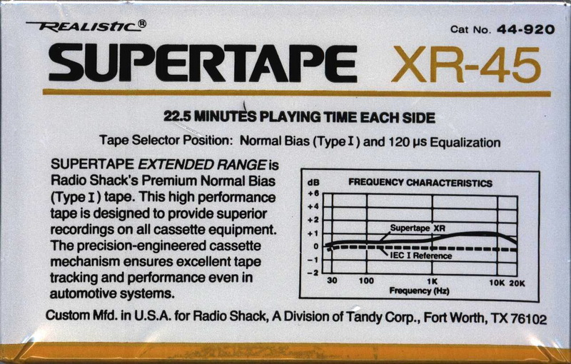 Compact Cassette SUPERTAPE XR 45 "44-920" Type I Normal 1988 USA