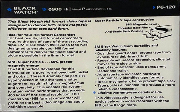 Video8, Hi8, Digital8 3M 120 "0900" Type I Normal 1992 North America