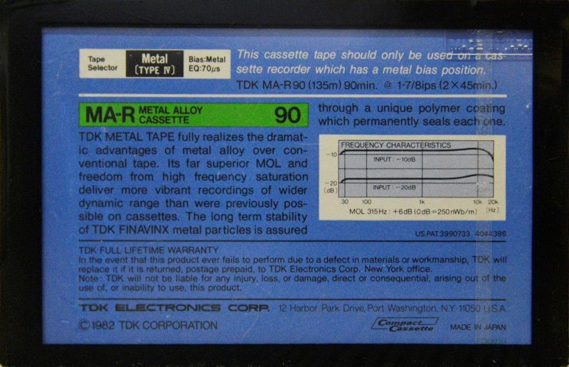 Compact Cassette TDK MA-R 90 Type IV Metal 1982 USA