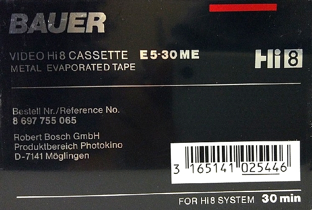 Video8, Hi8, Digital8 Bauer 30 "Hi8 E5-30 ME" Type IV Metal Germany