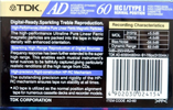 Compact Cassette TDK AD 60 "AD-60" Type I Normal 1997 Europe