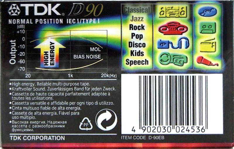 Compact Cassette TDK D 90 "D-90EB" Type I Normal 1997 Worldwide