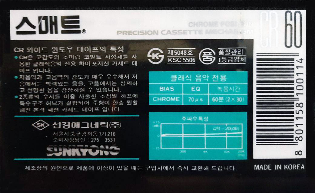 Compact Cassette Smat CR 60 Type II Chrome 1994 South Korea