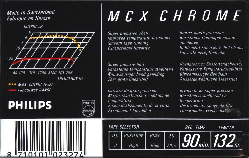 Compact Cassette Philips MCX Master 90 Type II Chrome 1987 Europe