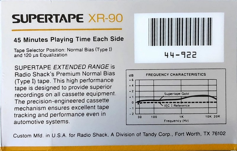 Compact Cassette SUPERTAPE XR 90 Type I Normal 1988 USA