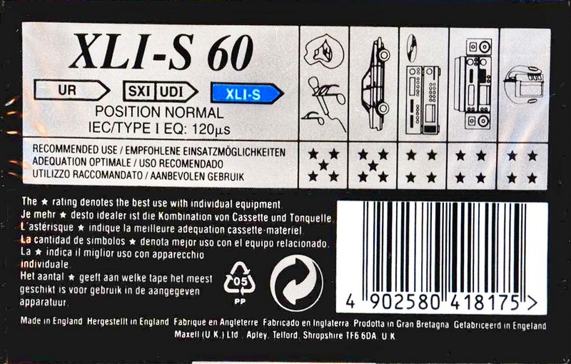 Compact Cassette Maxell XLI-S 60 Type I Normal 1994 Europe