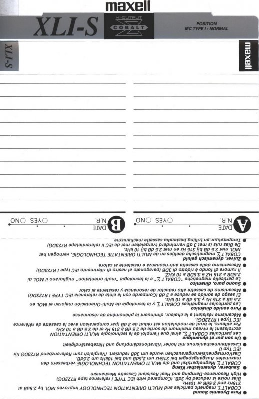 Compact Cassette Maxell XLI-S 60 Type I Normal 1994 Europe
