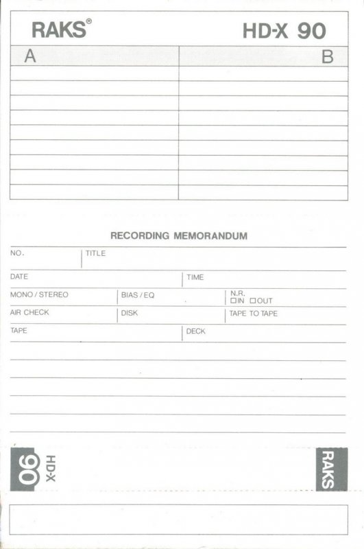 Compact Cassette RAKS HD-X 90 Type I Normal 1988 Europe