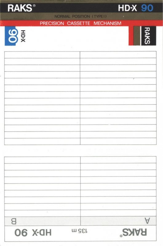 Compact Cassette RAKS HD-X 90 Type I Normal 1988 Europe