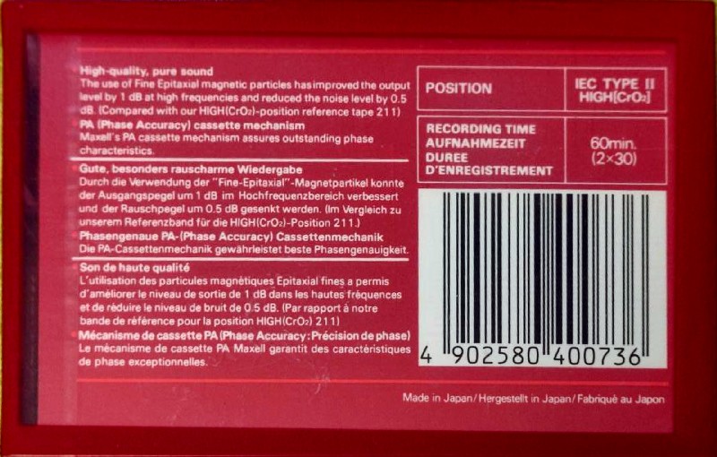 Compact Cassette Maxell UDII / UD2 60 Type II Chrome 1985 Europe