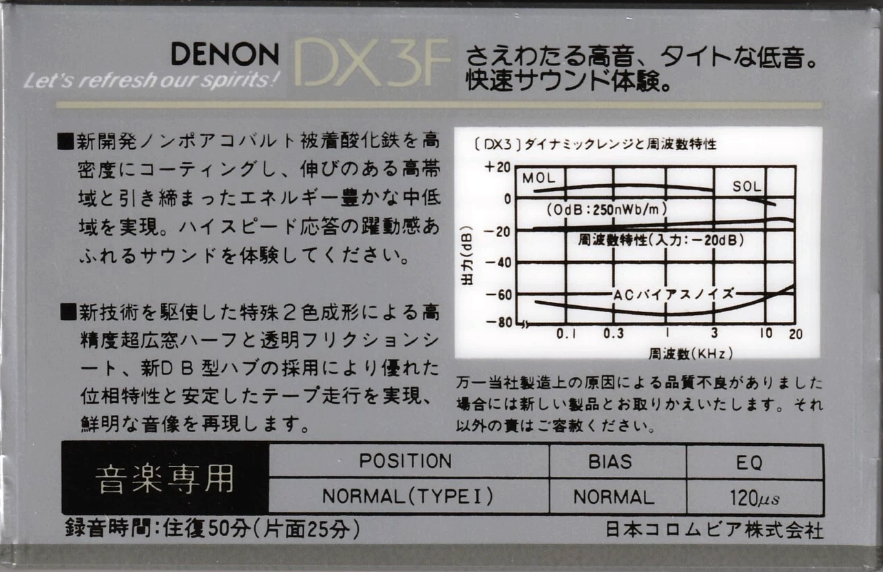 Compact Cassette Denon DX-3F 50 "DX3F50G" Type I Normal 1985 Japan