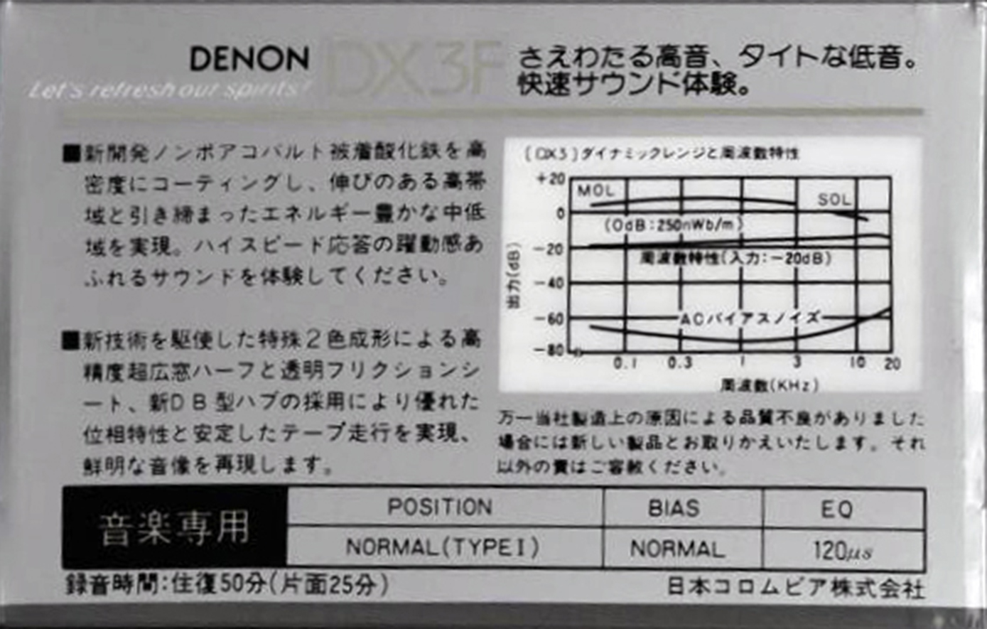 Compact Cassette Denon DX-3F 50 "DX3F50G" Type I Normal 1985 Japan