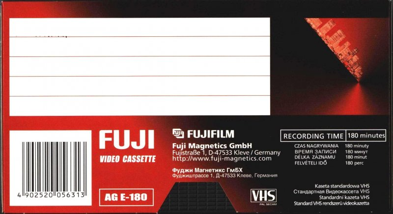 VHS, Video Home System Fuji AG 180 "AG E-180" Type I Normal 2002 Worldwide
