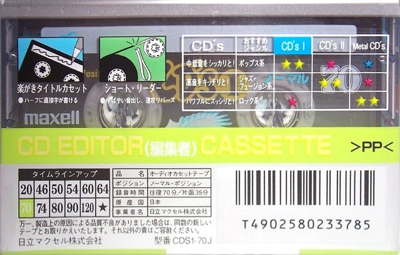 Compact Cassette Maxell CD`s I / CD`s 1 70 "CDS1-70J" Type I Normal 1995 Japan