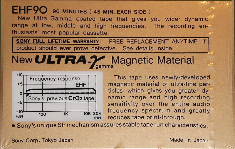 Compact Cassette Sony EHF 90 Type II Chrome 1978 USA