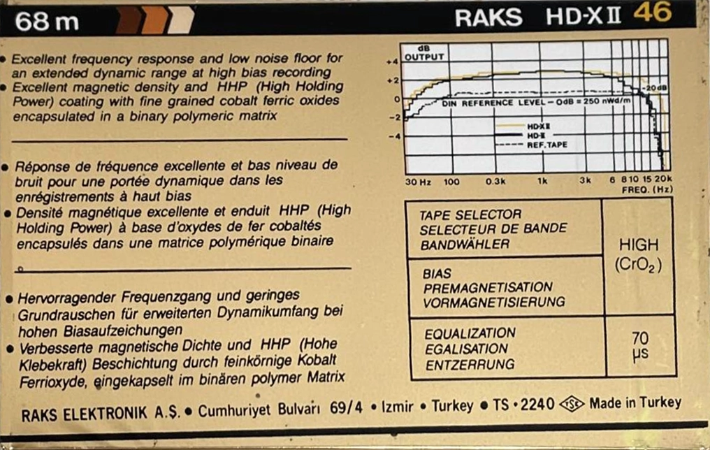 Compact Cassette RAKS HD-XII 46 Type II Chrome 1988 Europe