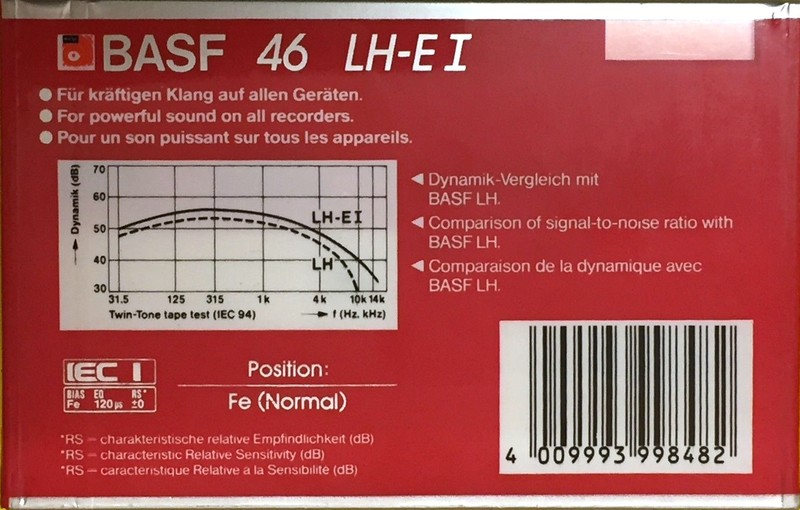 Compact Cassette BASF LH Extra I 46 "LH-E I" Type I Normal 1985 Europe