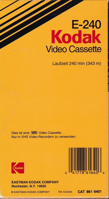 VHS, Video Home System:  Kodak - HS 240