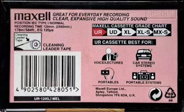 Compact Cassette Maxell UR 120 "UR-120(L) MEL" Type I Normal 2000 Europe