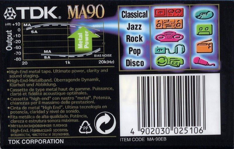Compact Cassette TDK MA 90 "MA-90EB" Type IV Metal 1997 Worldwide