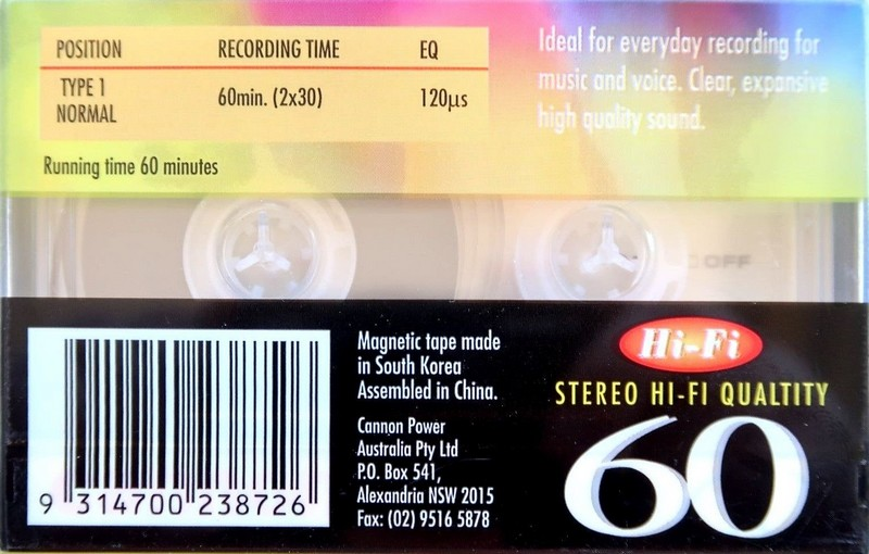 Compact Cassette Cannon Power 60 "Extra HQ" Type I Normal Australia