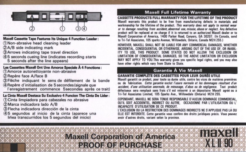 Compact Cassette: Maxell / Hitachi Maxell - XLII 90