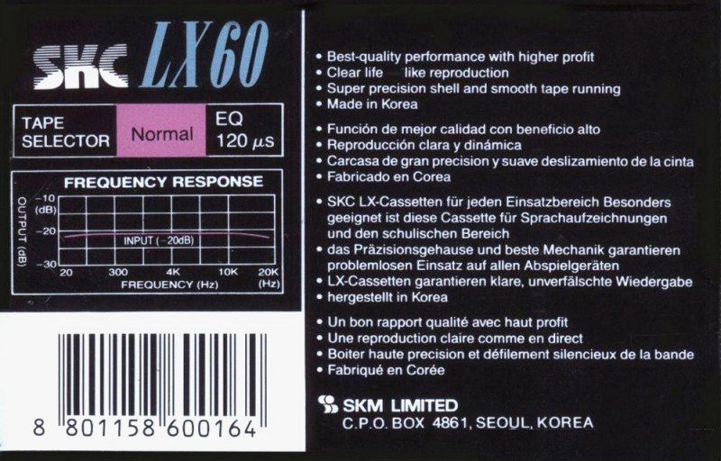 Compact Cassette SKC LX 60 Type I Normal 1992 Europe