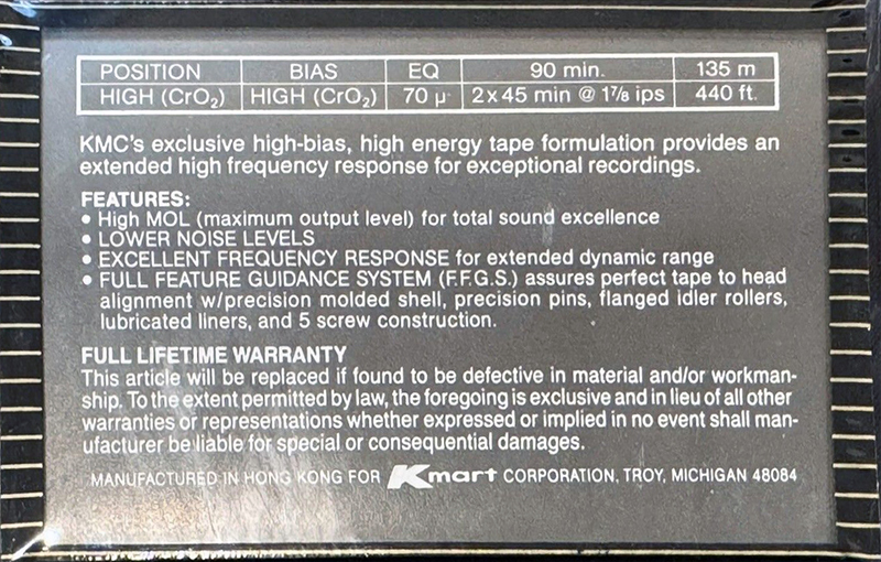 Compact Cassette KMC 90 Type II Chrome USA