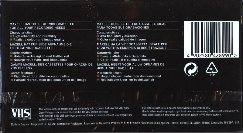 VHS, Video Home System Maxell VX 180 Type I Normal 1996 Europe